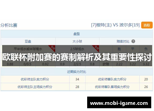 欧联杯附加赛的赛制解析及其重要性探讨 欧联杯附加赛的赛制解析及其重要性探讨