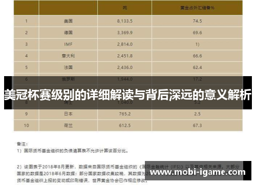 美冠杯赛级别的详细解读与背后深远的意义解析