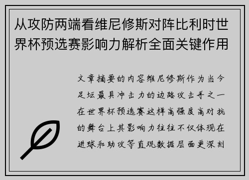 从攻防两端看维尼修斯对阵比利时世界杯预选赛影响力解析全面关键作用